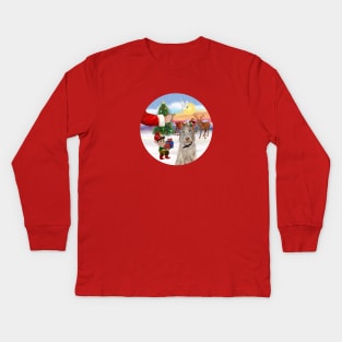 Santa Offers His Italian Spinone (wheaten colored) a Treat Kids Long Sleeve T-Shirt